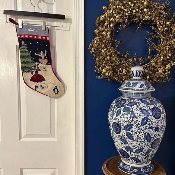 Lands’ End Stocking Needlepoint Ice Skating Christmas Tree Personalized Naomi - Picture 1 of 7